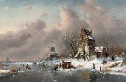 Charles Leickert Winter scene oil on canvas